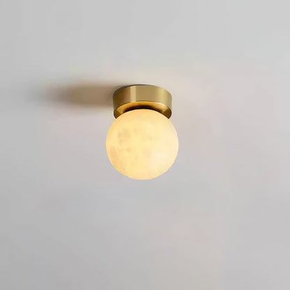 Moon Alabaster Ceiling Light | Brass & Alabaster | White Shade
