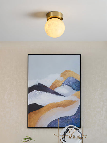 Moon Alabaster Ceiling Light | Brass & Alabaster | White Shade