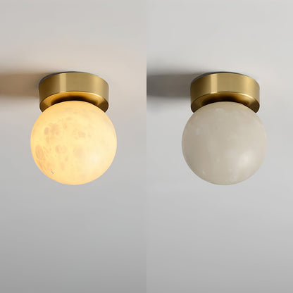 Moon Alabaster Ceiling Light | Brass & Alabaster | White Shade