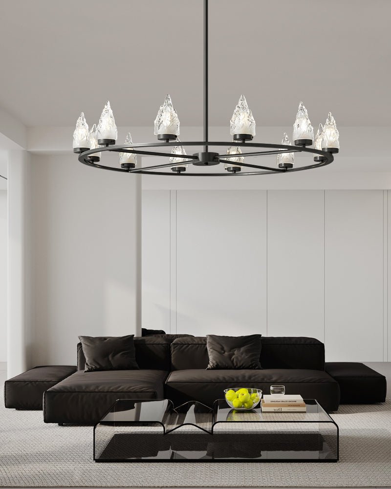 Mountain Peak Chandelier | Black Brass & Clear Glass | 6, 9, or 12 Lights