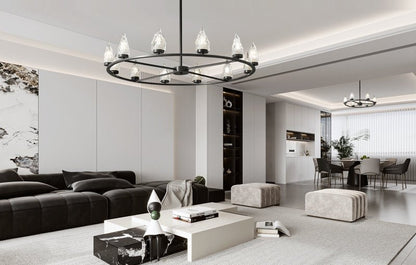 Mountain Peak Chandelier | Black Brass & Clear Glass | 6, 9, or 12 Lights