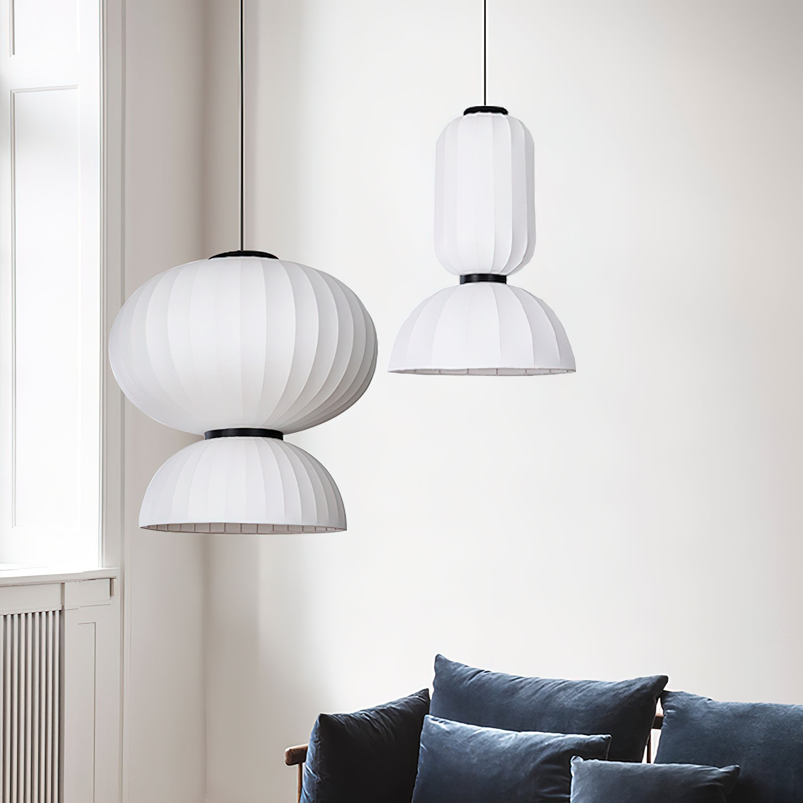 Scandinavian Pendant Light | Mulberry Silk & Black Metal | White Shade