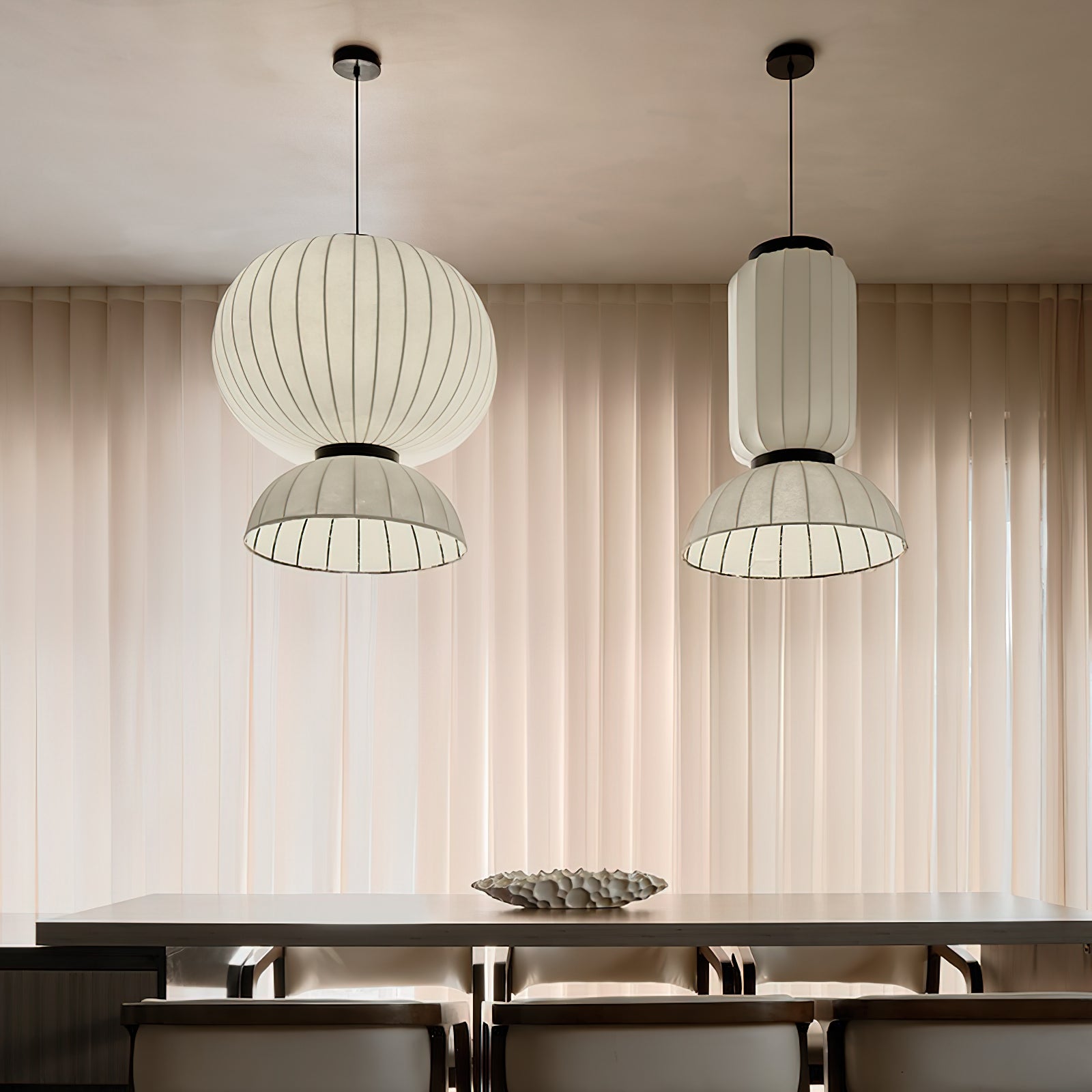 Scandinavian Pendant Light | Mulberry Silk & Black Metal | White Shade
