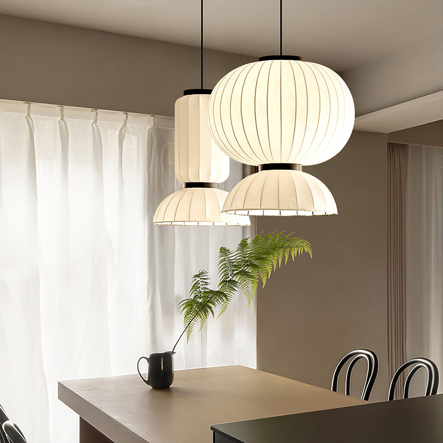 Scandinavian Pendant Light | Mulberry Silk & Black Metal | White Shade