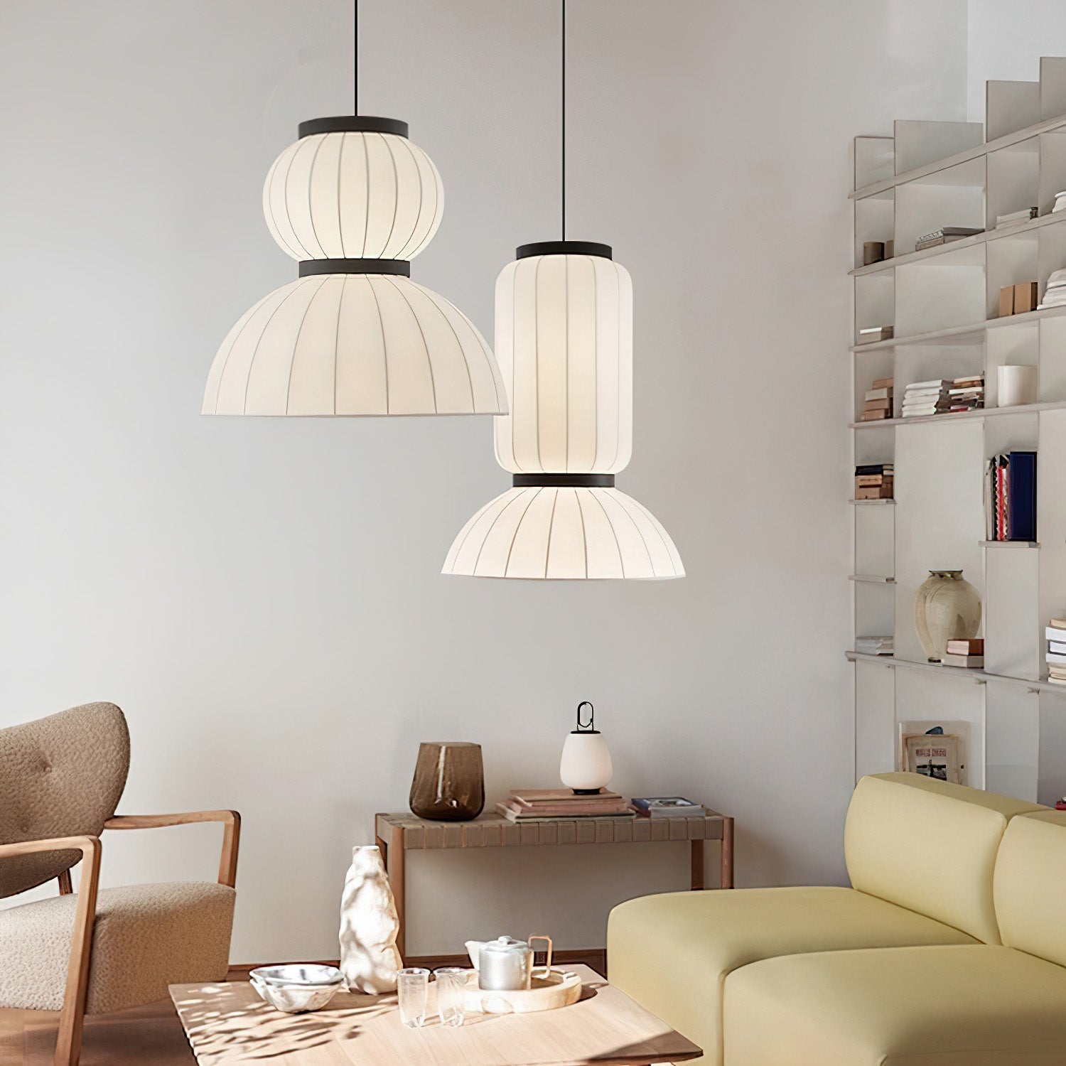 Scandinavian Pendant Light | Mulberry Silk & Black Metal | White Shade