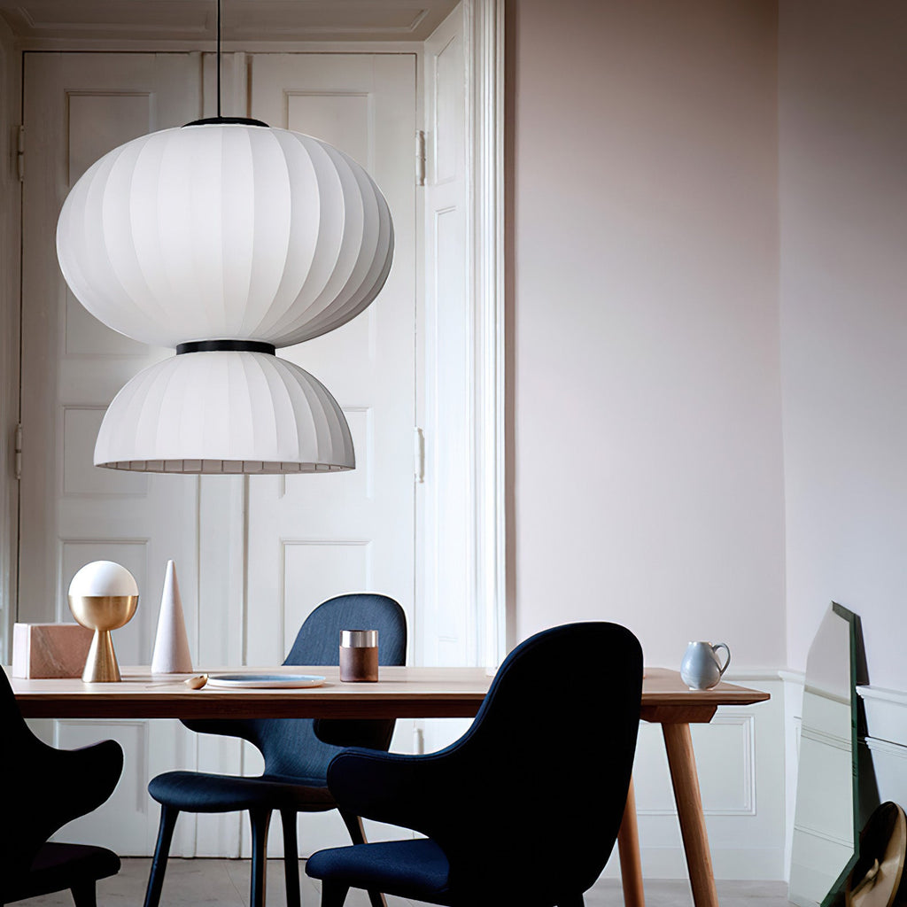 Scandinavian Pendant Light | Mulberry Silk & Black Metal | White Shade