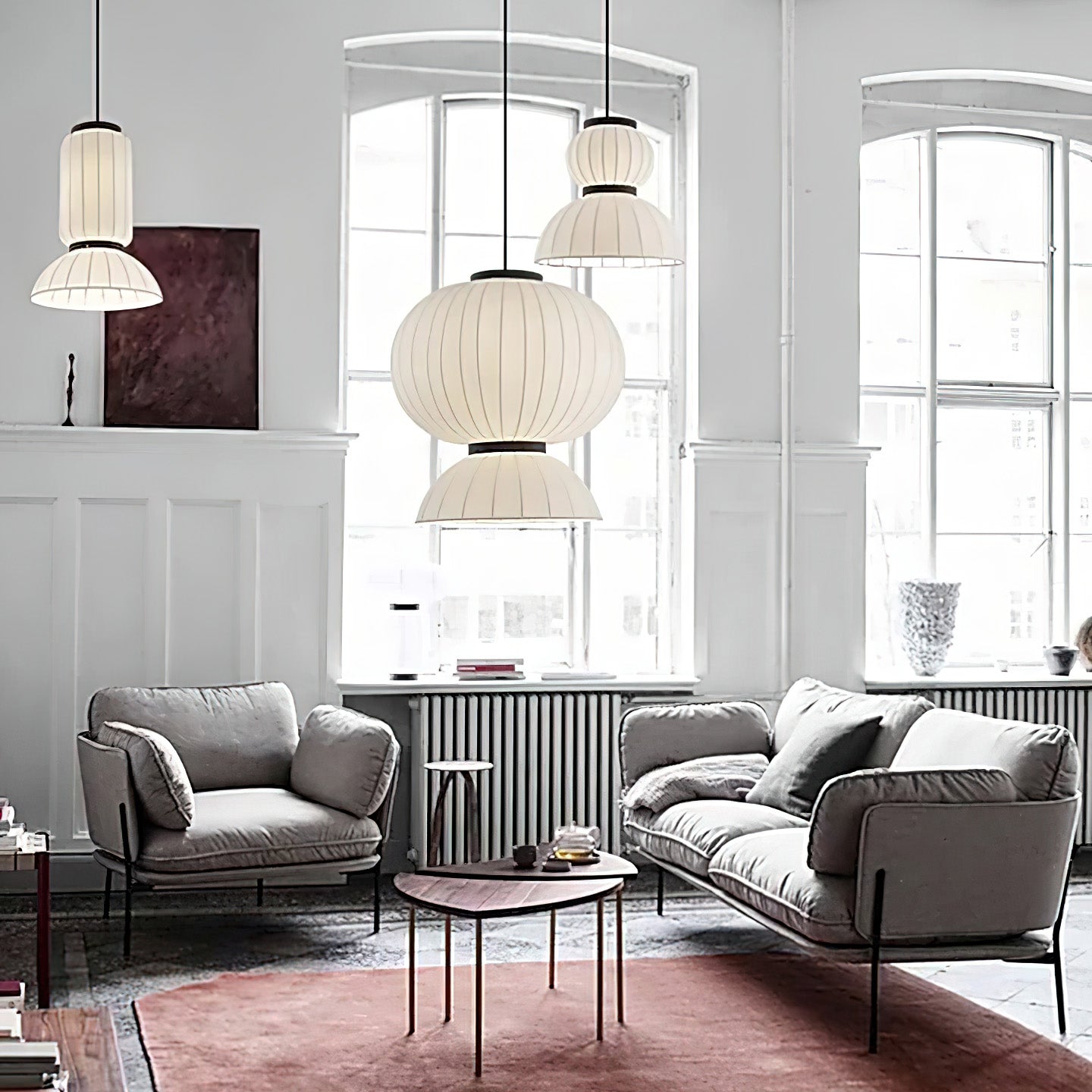 Scandinavian Pendant Light | Mulberry Silk & Black Metal | White Shade