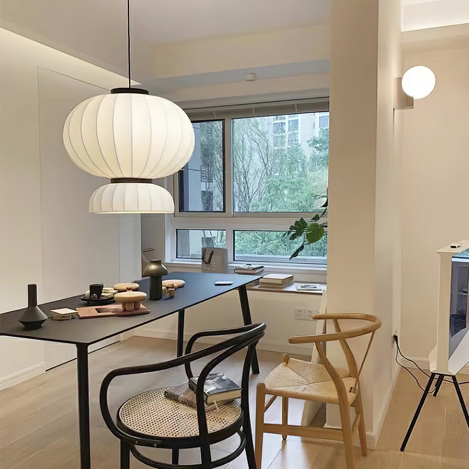 Scandinavian Pendant Light | Mulberry Silk & Black Metal | White Shade