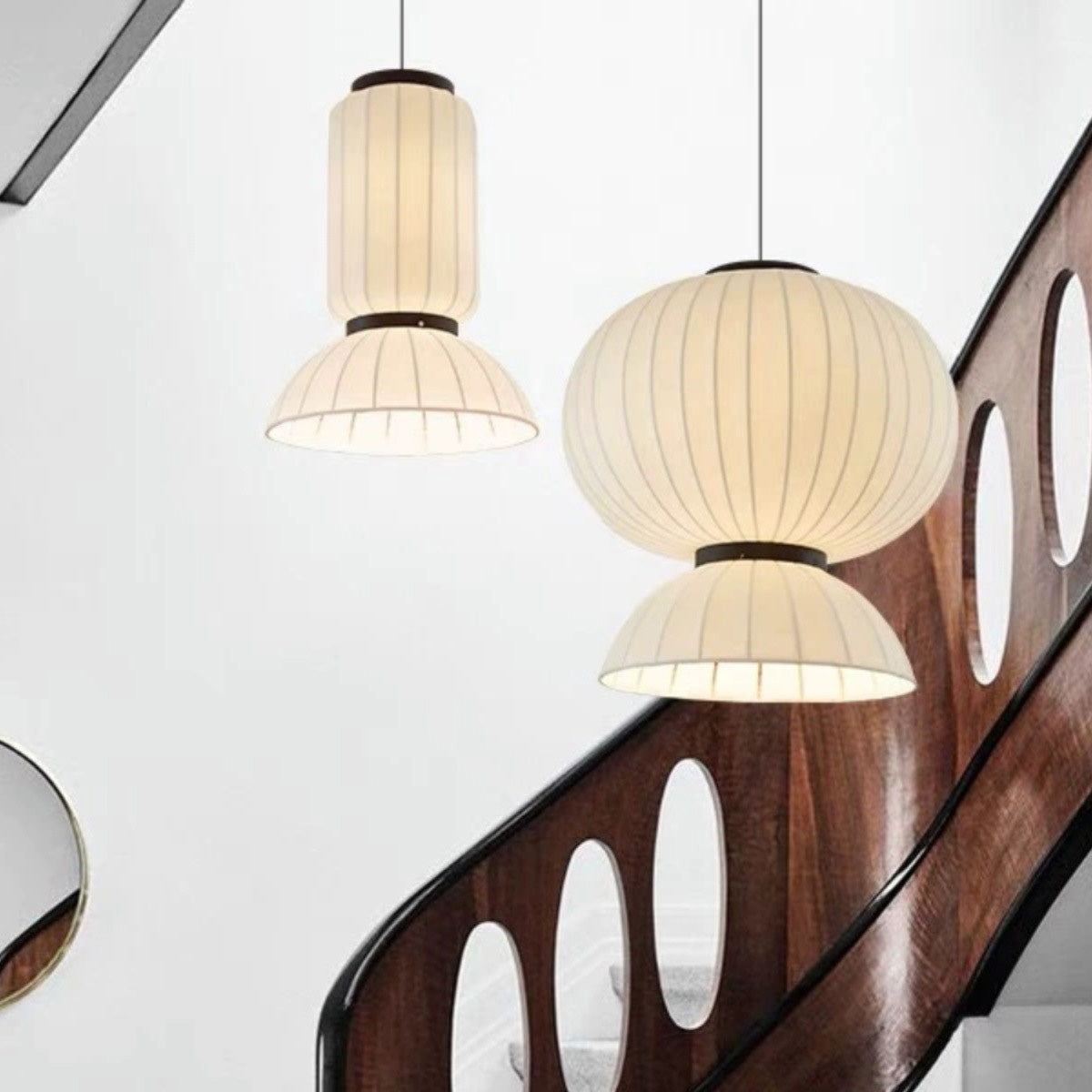 Scandinavian Pendant Light | Mulberry Silk & Black Metal | White Shade
