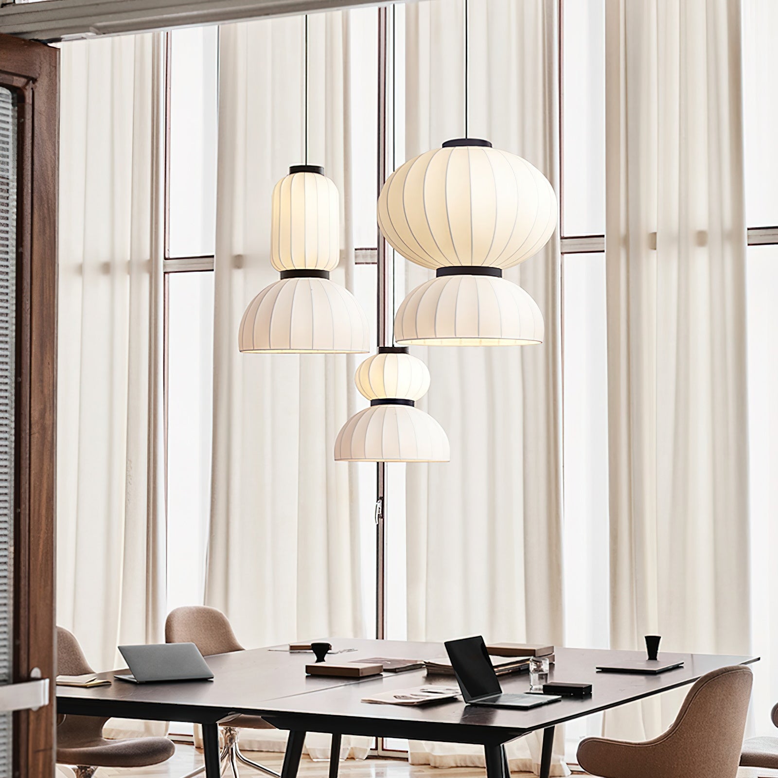 Scandinavian Pendant Light | Mulberry Silk & Black Metal | White Shade