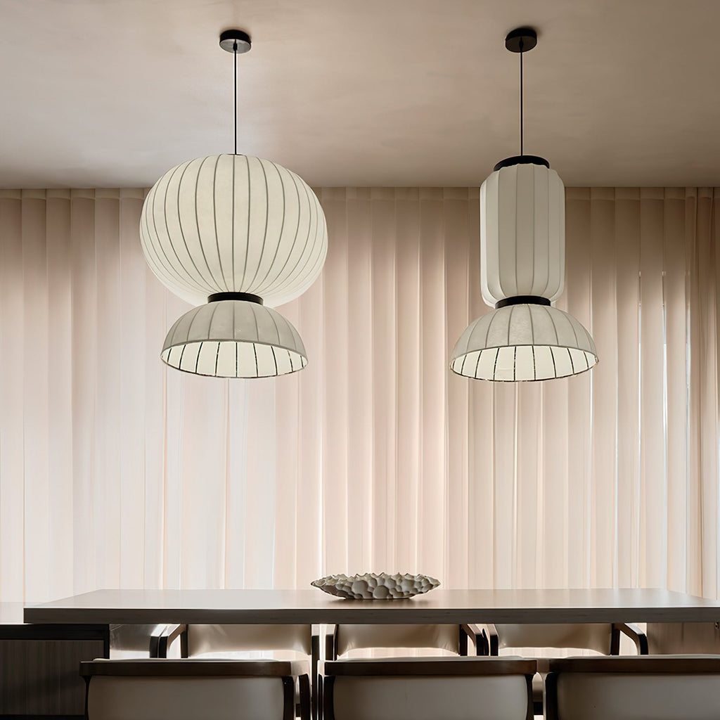 Scandinavian Pendant Light | Mulberry Silk & Black Metal | White Shade