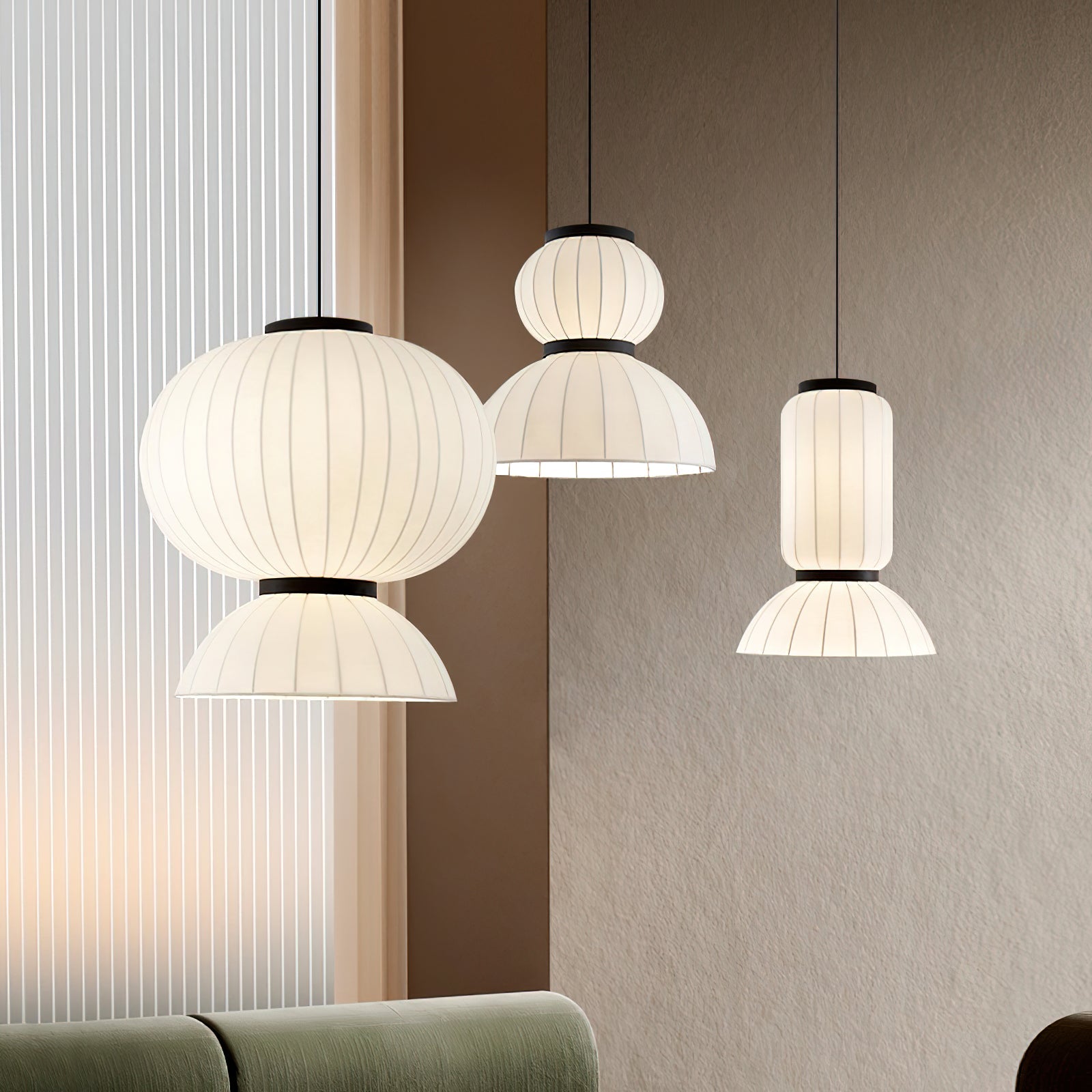 Scandinavian Pendant Light | Mulberry Silk & Black Metal | White Shade