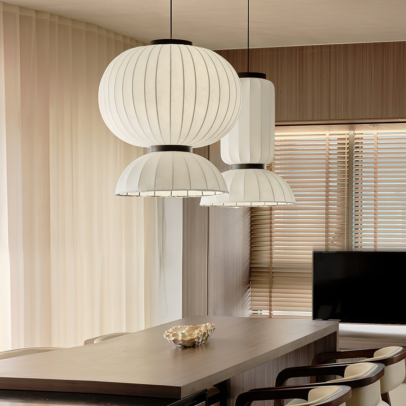Scandinavian Pendant Light | Mulberry Silk & Black Metal | White Shade