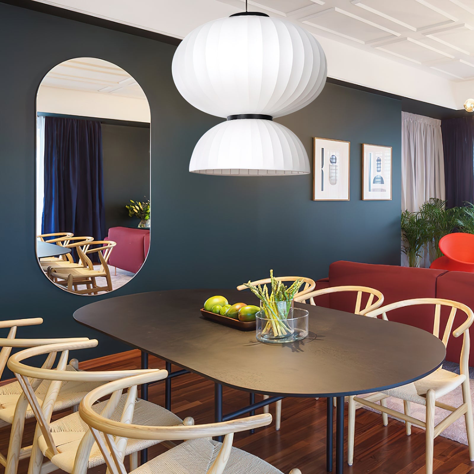 Scandinavian Pendant Light | Mulberry Silk & Black Metal | White Shade