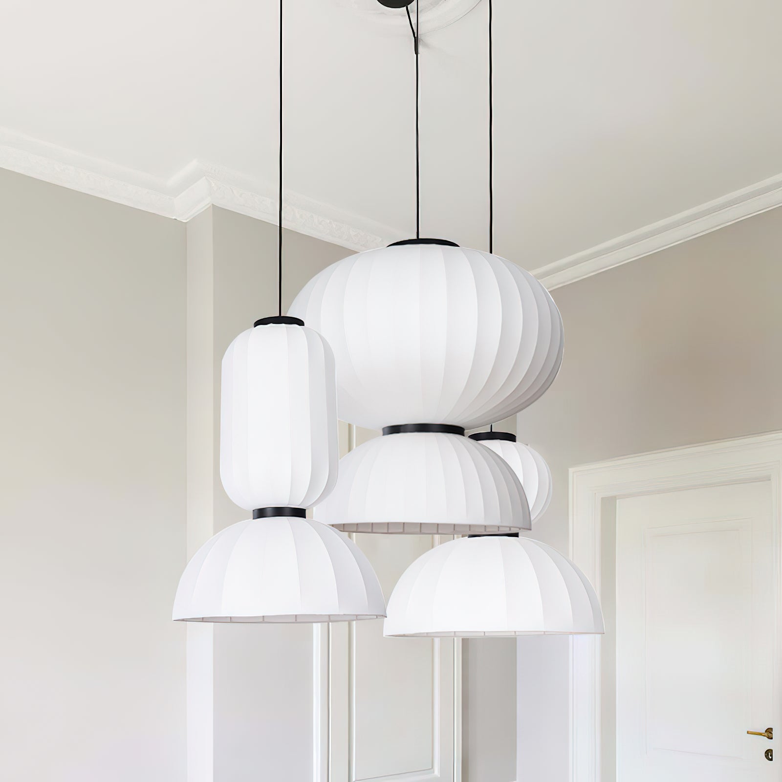 Scandinavian Pendant Light | Mulberry Silk & Black Metal | White Shade
