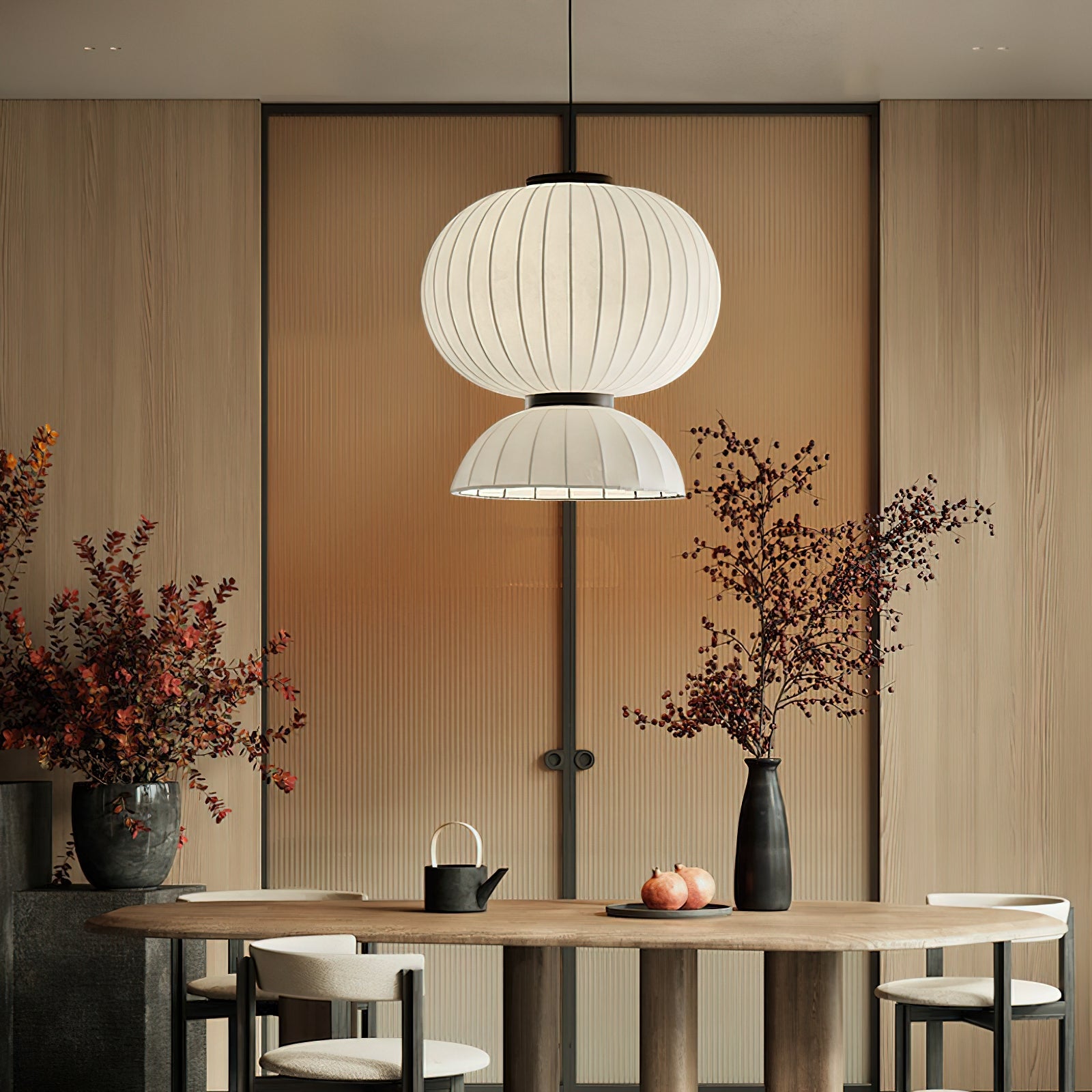 Scandinavian Pendant Light | Mulberry Silk & Black Metal | White Shade