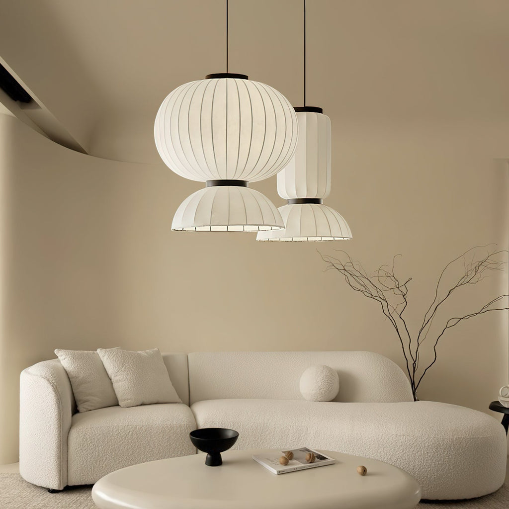 Scandinavian Pendant Light | Mulberry Silk & Black Metal | White Shade