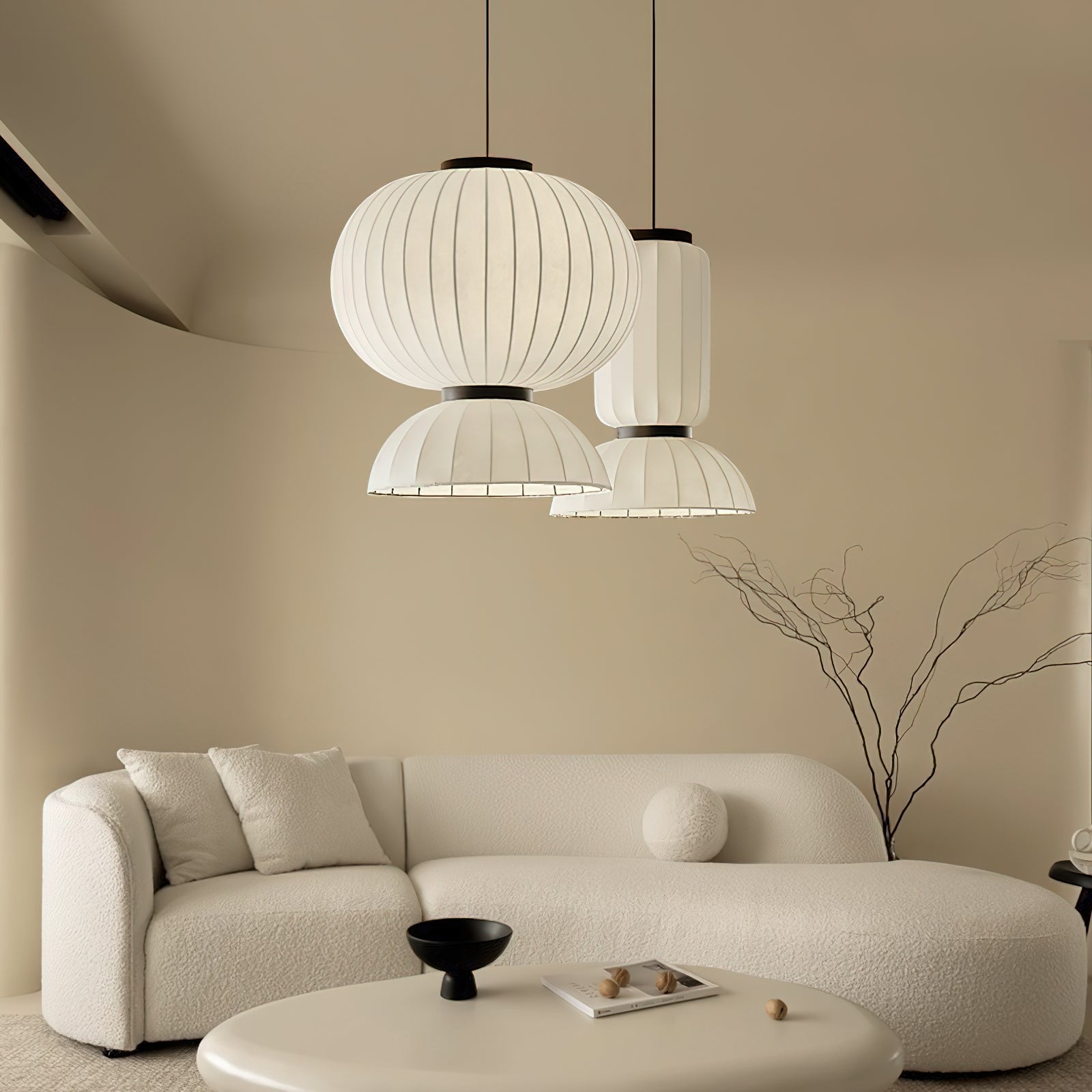 Scandinavian Pendant Light | Mulberry Silk & Black Metal | White Shade
