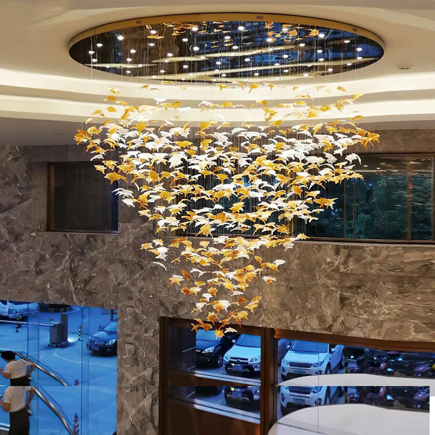 Crystal Maple Leaf Chandelier | Glass & Metal | Multicolor
