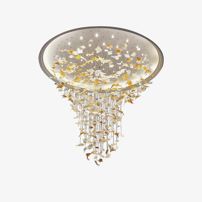 Crystal Maple Leaf Chandelier | Glass & Metal | Multicolor
