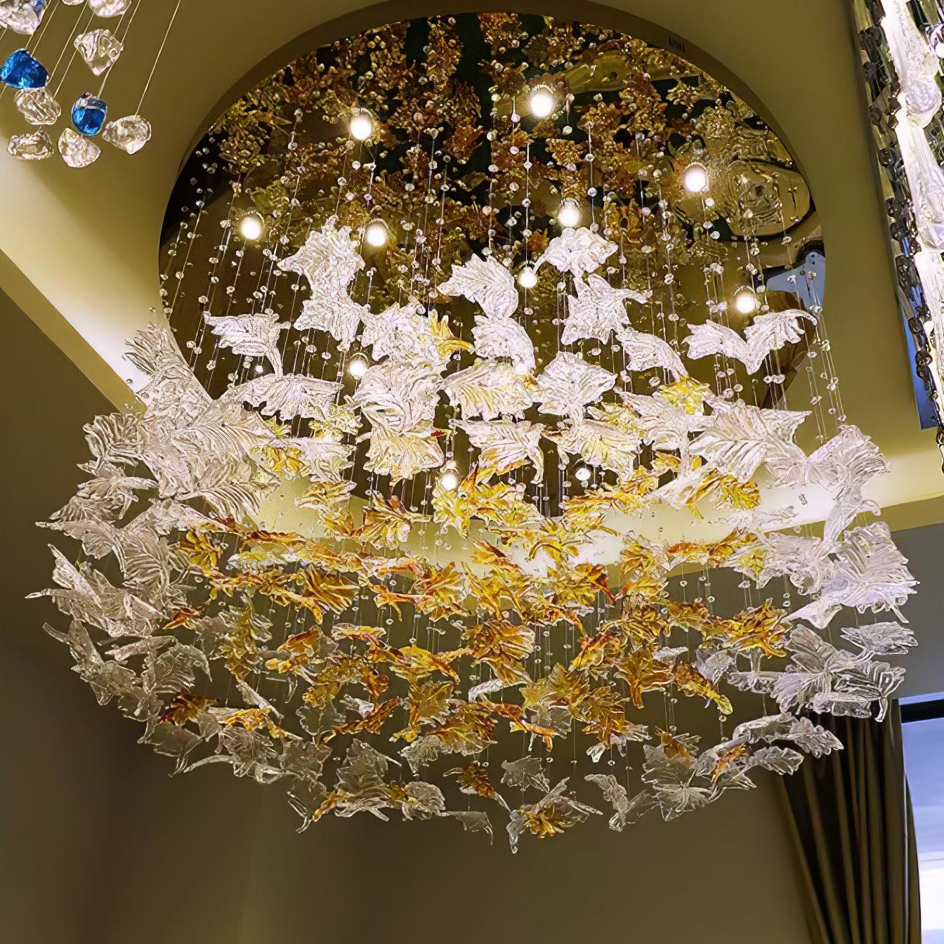 Crystal Maple Leaf Chandelier | Glass & Metal | Multicolor