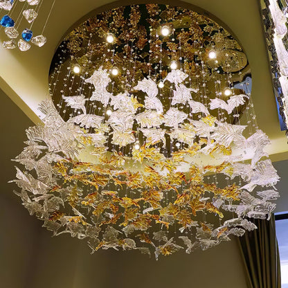 Crystal Maple Leaf Chandelier | Glass & Metal | Multicolor