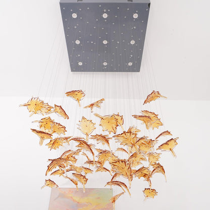 Crystal Maple Leaf Chandelier | Glass & Metal | Multicolor