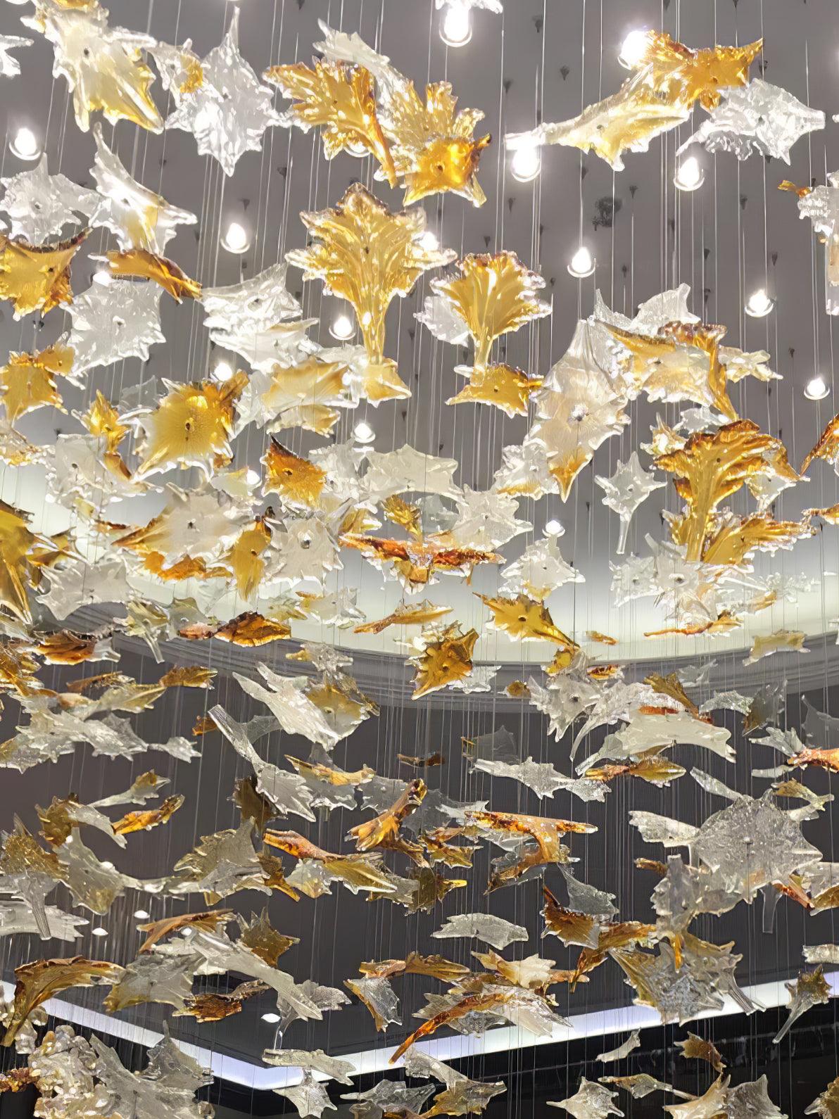 Crystal Maple Leaf Chandelier | Glass & Metal | Multicolor