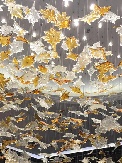 Crystal Maple Leaf Chandelier | Glass & Metal | Multicolor