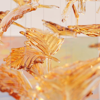 Crystal Maple Leaf Chandelier | Glass & Metal | Multicolor