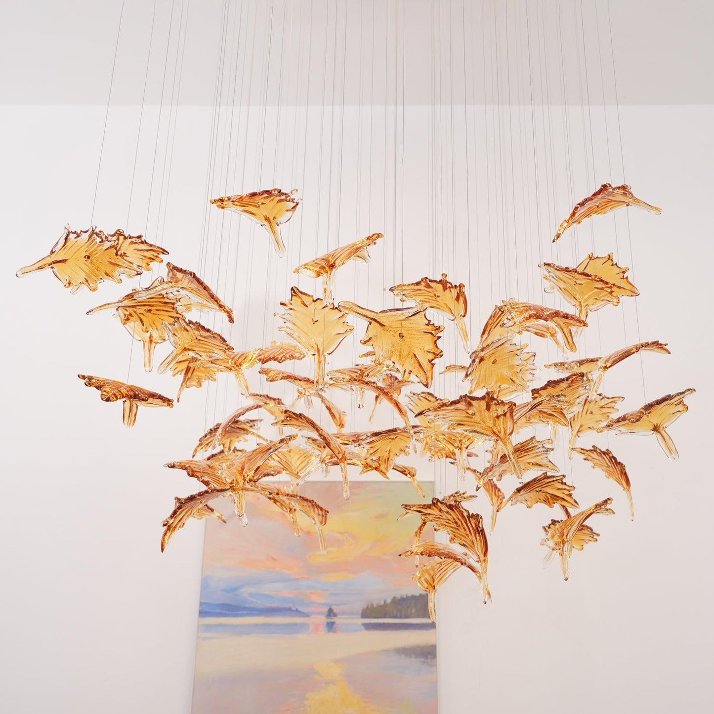 Crystal Maple Leaf Chandelier | Glass & Metal | Multicolor
