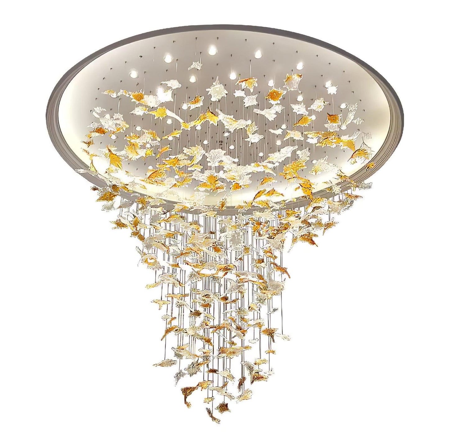 Crystal Maple Leaf Chandelier | Glass & Metal | Multicolor