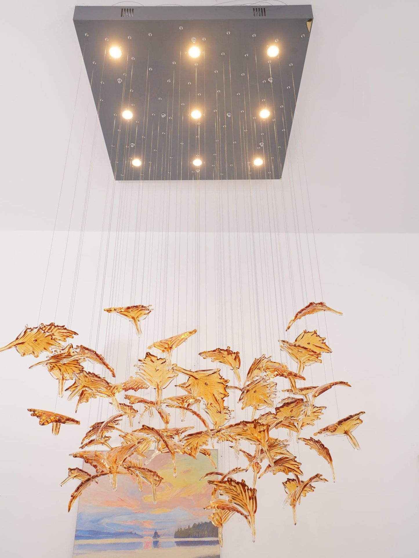 Crystal Maple Leaf Chandelier | Glass & Metal | Multicolor
