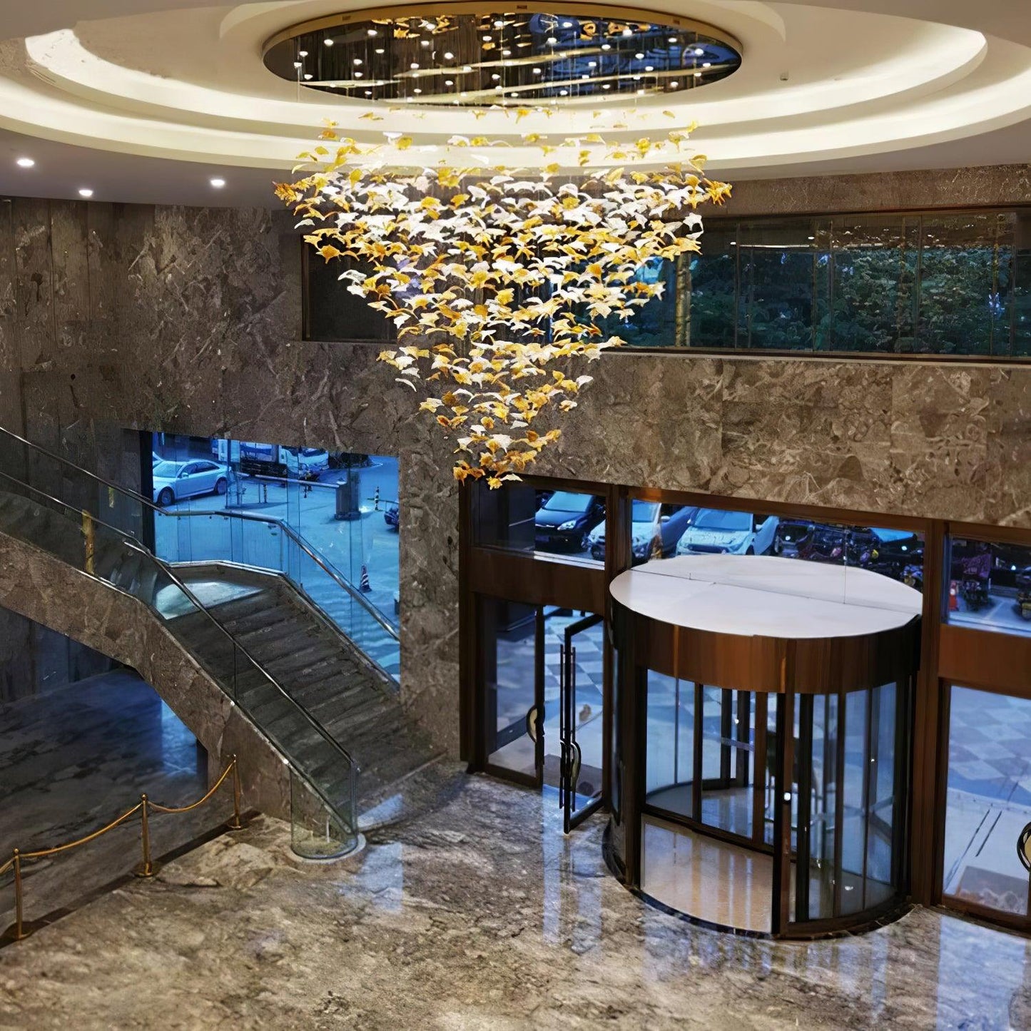 Crystal Maple Leaf Chandelier | Glass & Metal | Multicolor