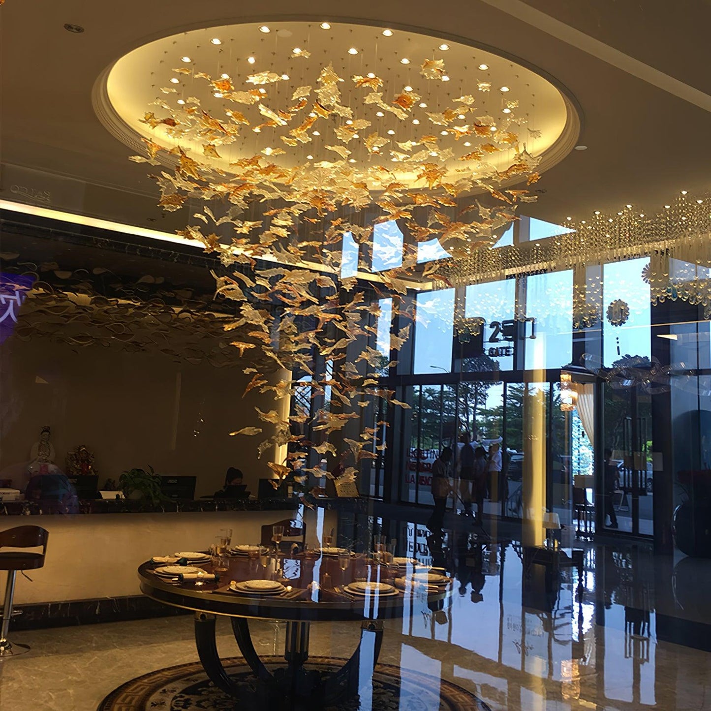 Crystal Maple Leaf Chandelier | Glass & Metal | Multicolor
