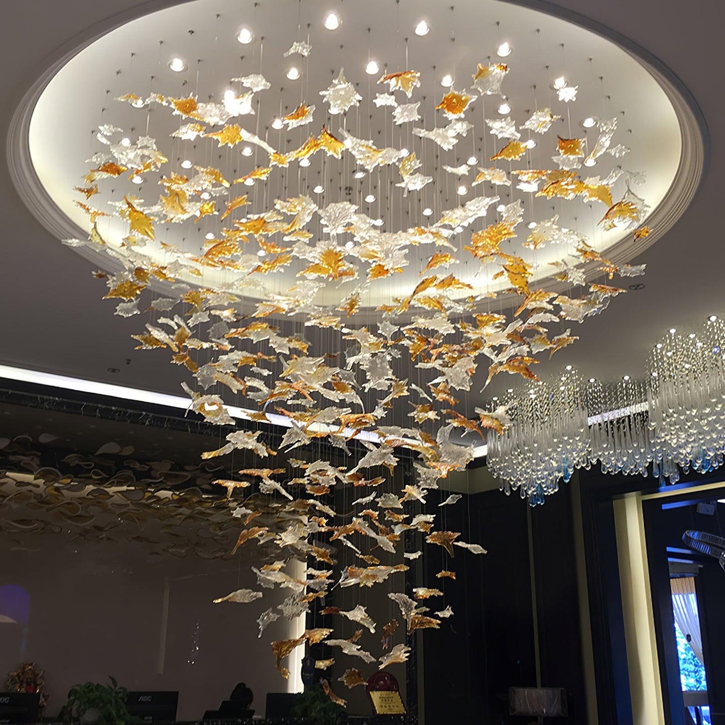 Crystal Maple Leaf Chandelier | Glass & Metal | Multicolor