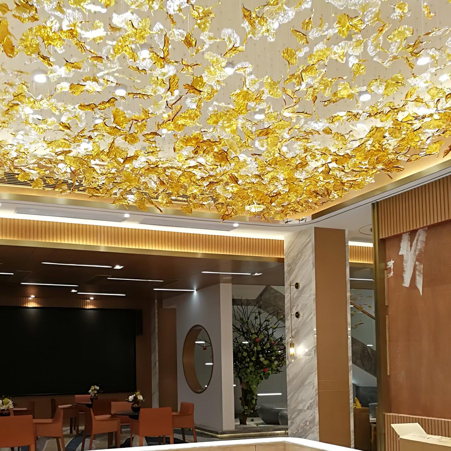 Crystal Maple Leaf Chandelier | Glass & Metal | Multicolor
