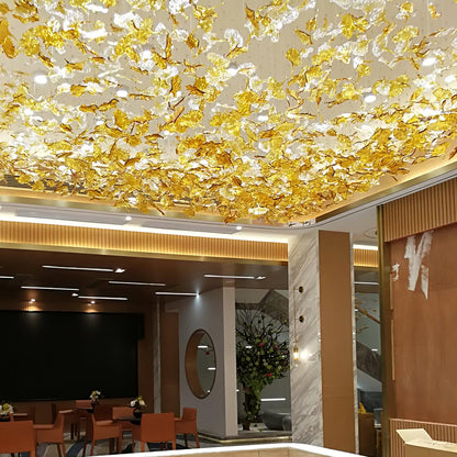 Crystal Maple Leaf Chandelier | Glass & Metal | Multicolor