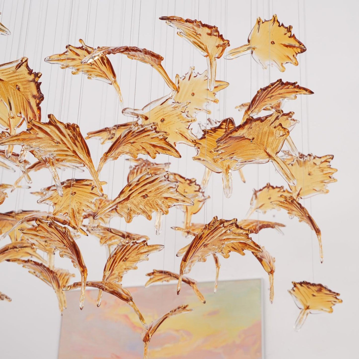 Crystal Maple Leaf Chandelier | Glass & Metal | Multicolor