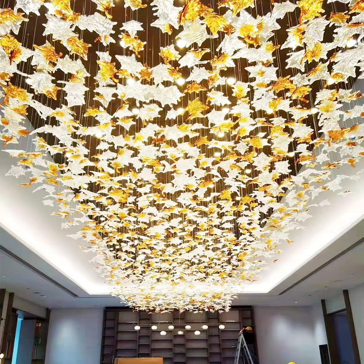 Crystal Maple Leaf Chandelier | Glass & Metal | Multicolor