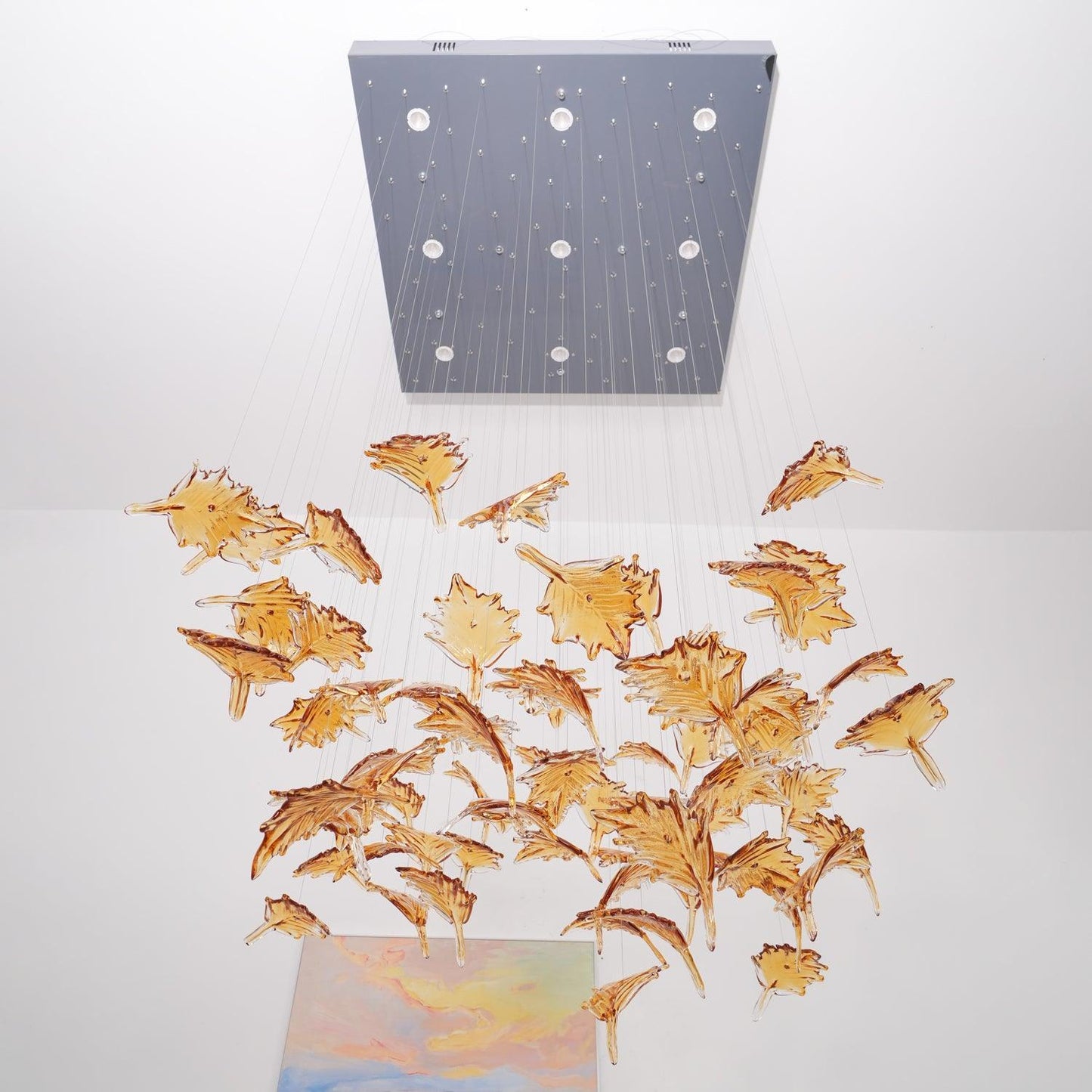 Crystal Maple Leaf Chandelier | Glass & Metal | Multicolor