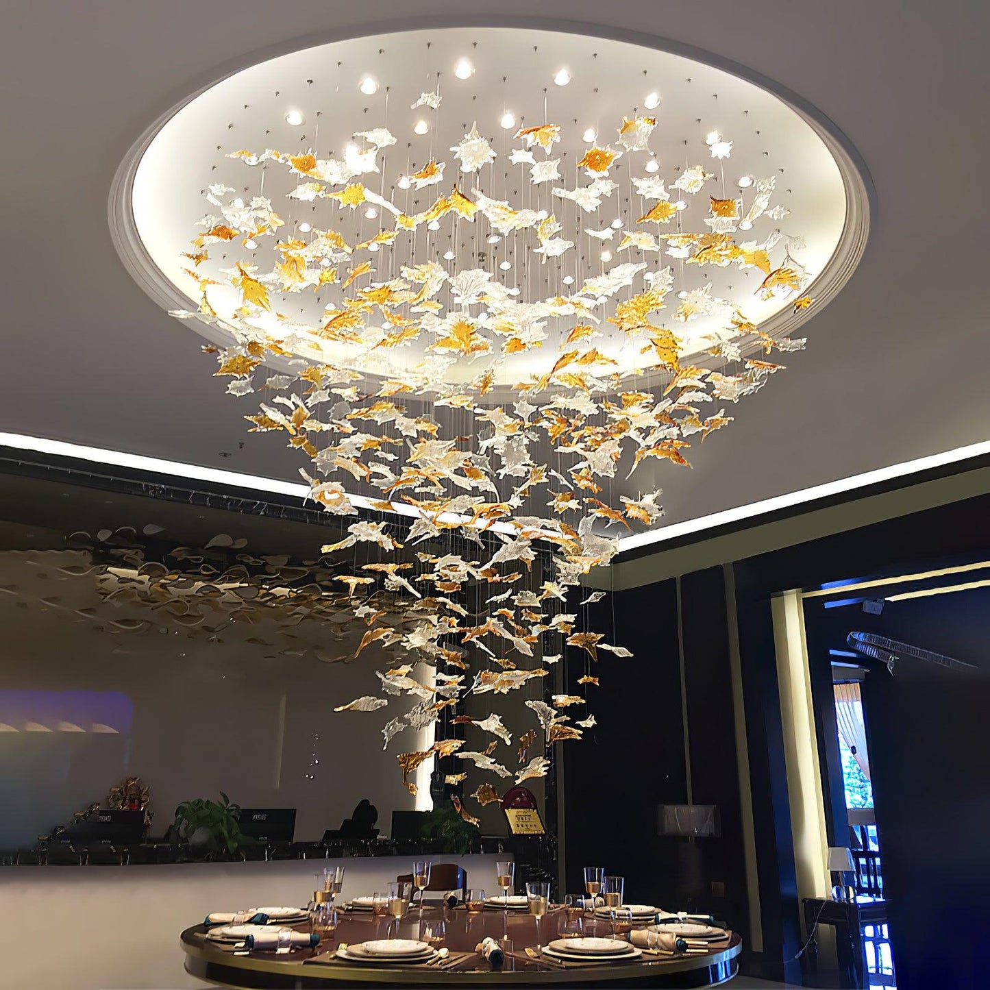 Crystal Maple Leaf Chandelier | Glass & Metal | Multicolor