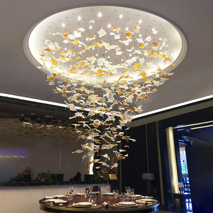 Crystal Maple Leaf Chandelier | Glass & Metal | Multicolor