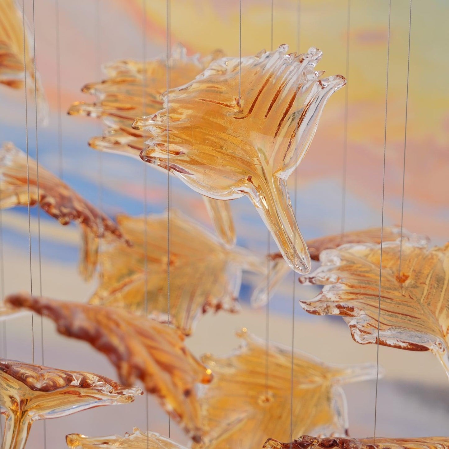 Crystal Maple Leaf Chandelier | Glass & Metal | Multicolor