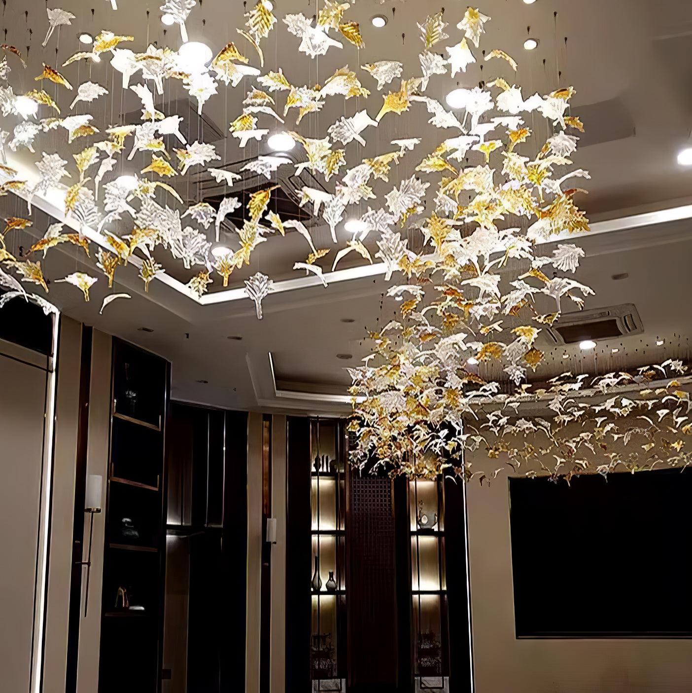 Crystal Maple Leaf Chandelier | Glass & Metal | Multicolor