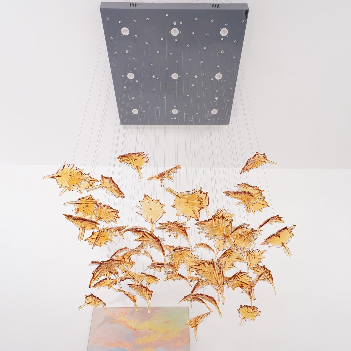 Crystal Maple Leaf Chandelier | Glass & Metal | Multicolor