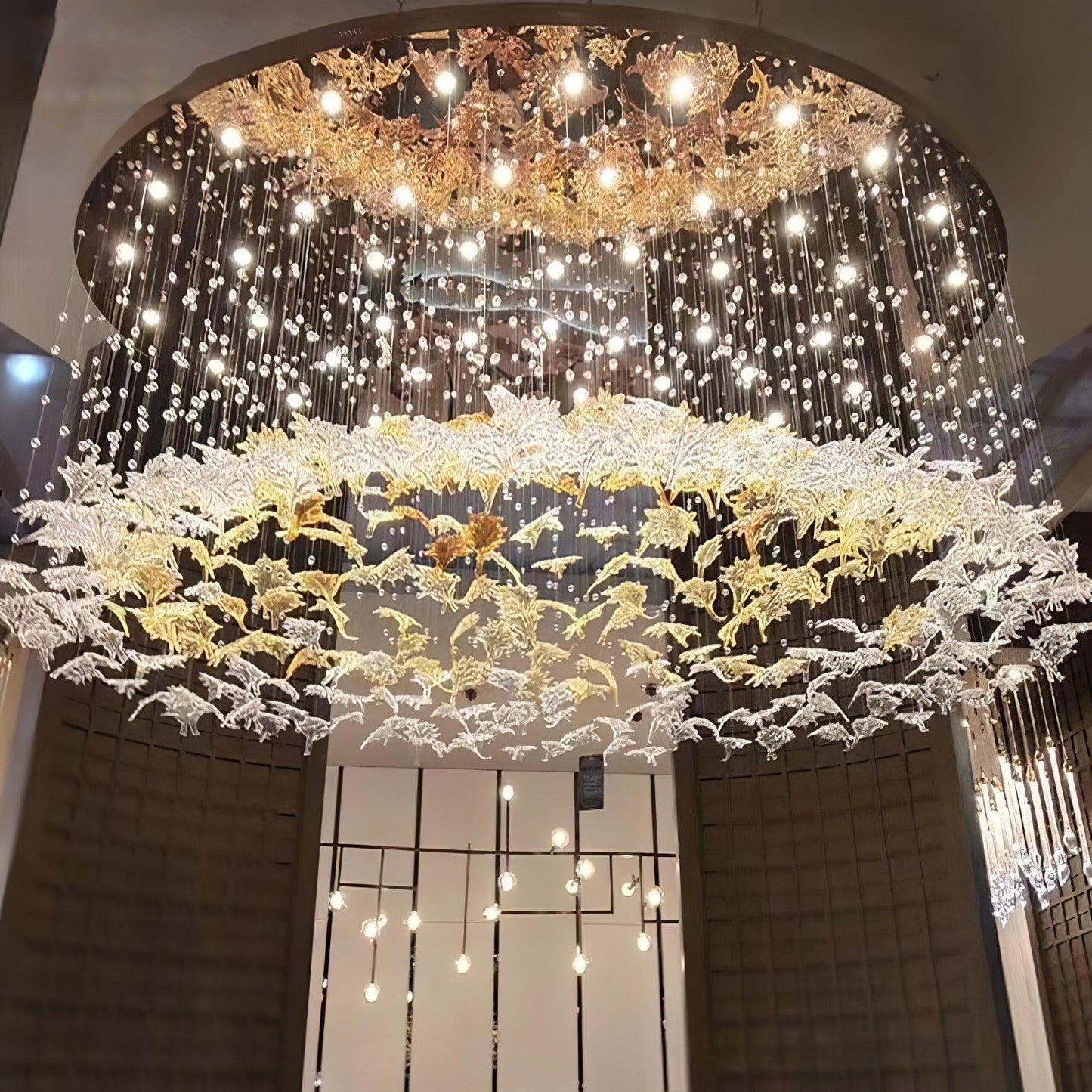 Crystal Maple Leaf Chandelier | Glass & Metal | Multicolor