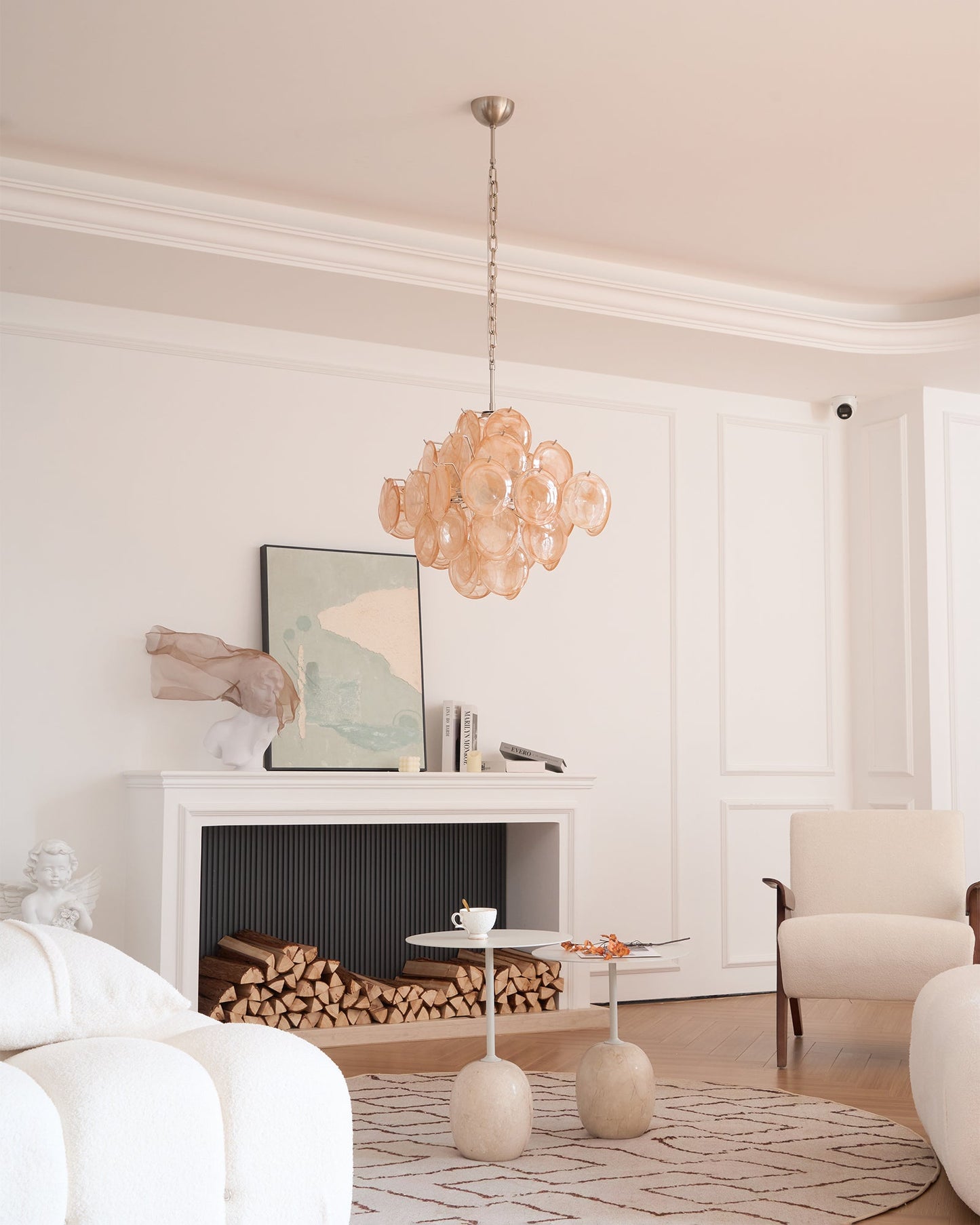 Murano Chandelier | Handblown Glass | Nickel Finish, 49cm Diameter