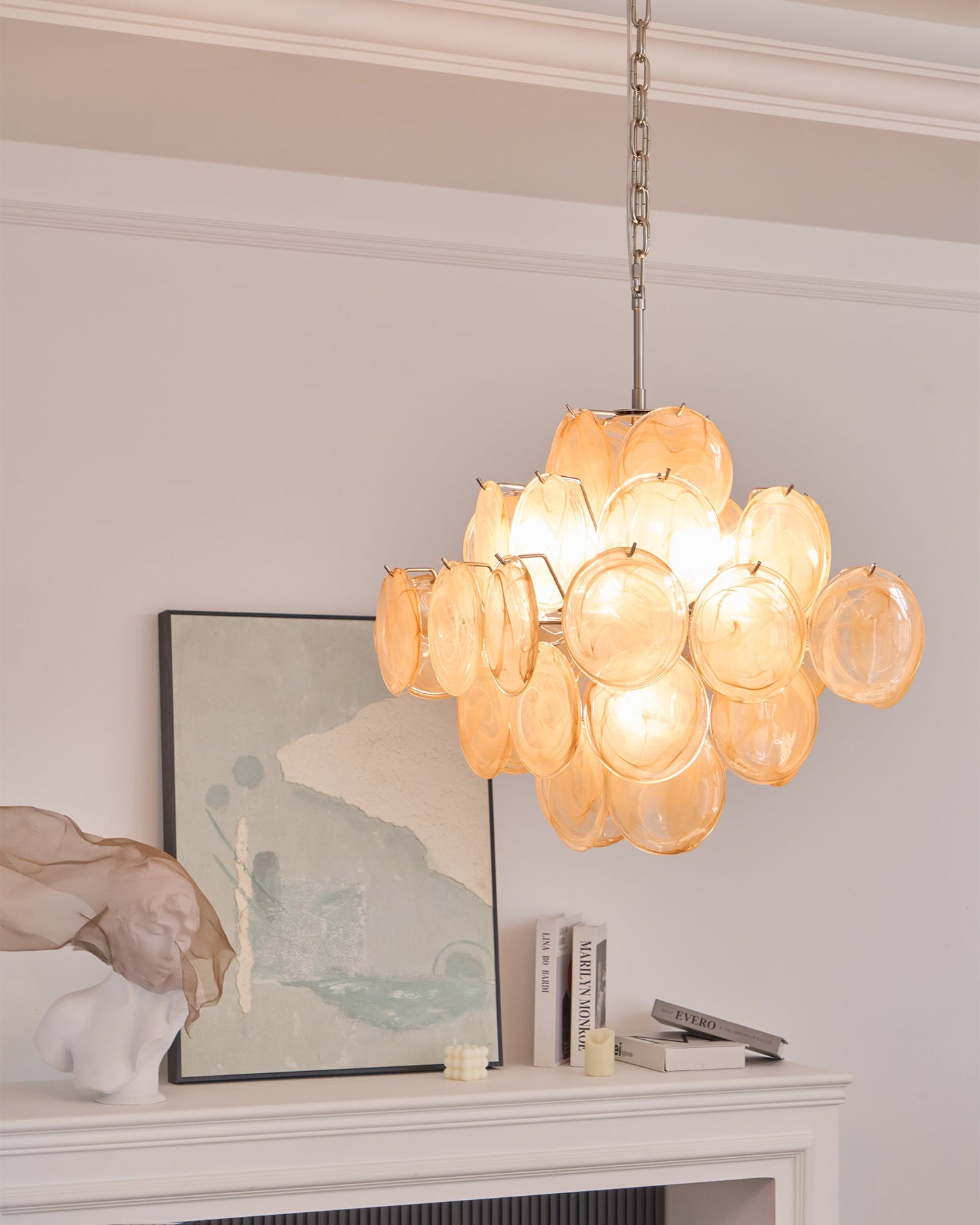 Murano Chandelier | Handblown Glass | Nickel Finish, 49cm Diameter