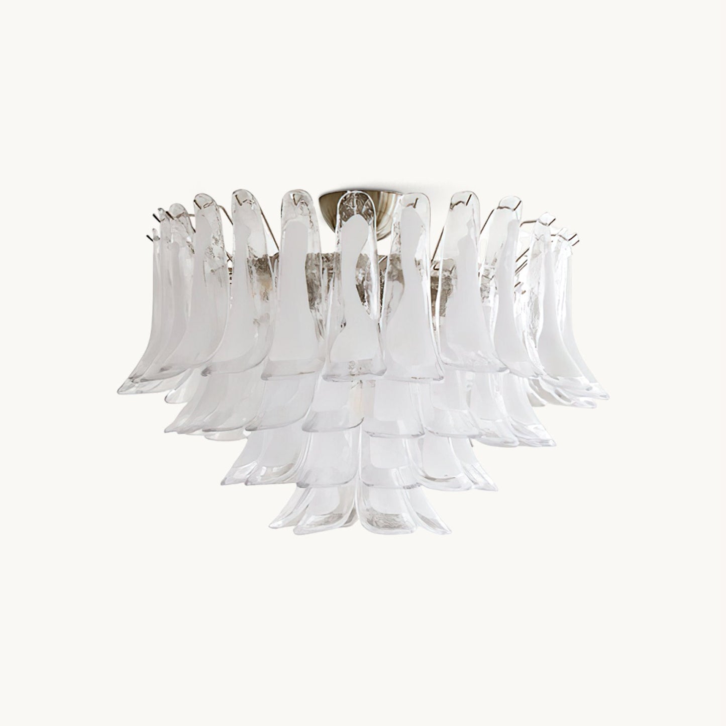 Murano Glass Leaf Ceiling Lamp | Handcrafted Italian Design | Nickel & White Cloud